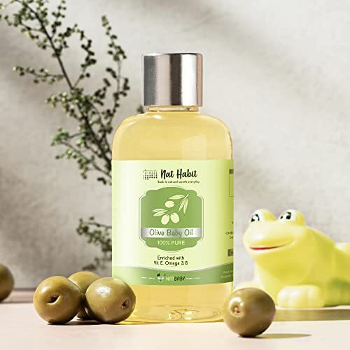 Nat Habit 100% Pure Olive Baby Oil For Baby Skin & Hair, Enriched With Vit E & Omega-3, 6 Non-Refined, Llp Free, Chemical & Preservative Free - 100 Ml