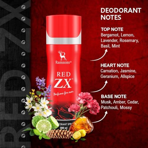 Ramsons - Red Zx Deodorant Spray 200 Ml | Body Perfume For Men | Tn - Bergamot, Lemon, Lavender, Rosemary, Basil, Mint | Mn - Carnation, Jasmine, Allspice | Bn - Musk, Amber, Cedar, Patchouli, Mossy
