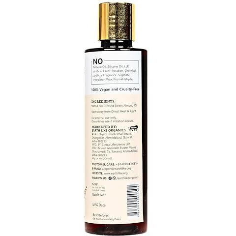 Earth Like Cold Pressed Almond Oil - 200Ml, Pure, Paraben-Free, Sulfate-Free, Nourishes Hair, Skin & Under-Eyes, Ideal For Moisturizing, Facial Cleansing & Hydratio