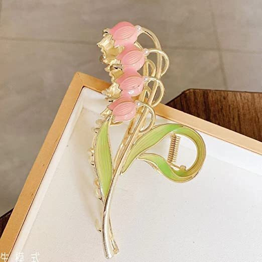 Gracious Mart Big Fancy Metal Non-Slip Hair Clip, Large Jaw Clips, For Women Thin Thick Curly Hair Clips Sparkly Hold Hair Jaw Clips Cute (Lotus Pink)
