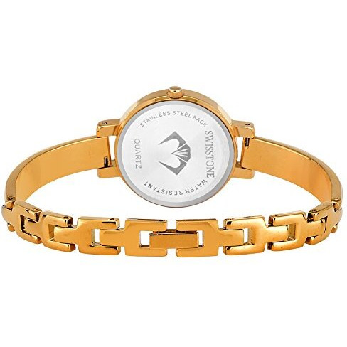 Swisstone Analog Stainless Steel Gold Plated Women's Watch (Black Dial Gold Colored Strap)