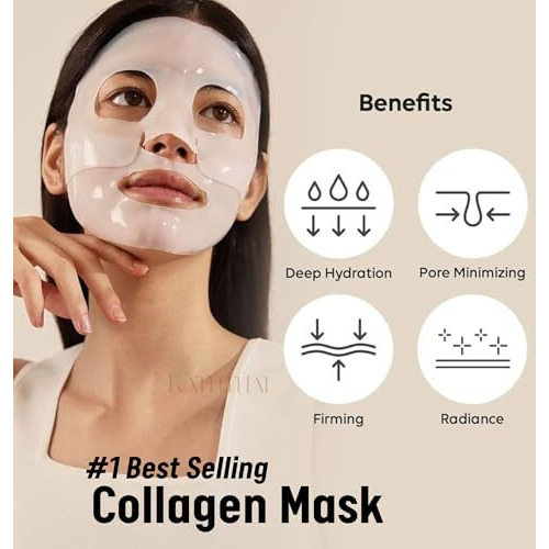 Bio-Collagen Real Deep Hydrating Overnight Face Mask, Korean Face Mask For Pigmentation Hydrogel Mask, Pore Minimizing, Elasticity Improvement, 34G (Pack Of 1)