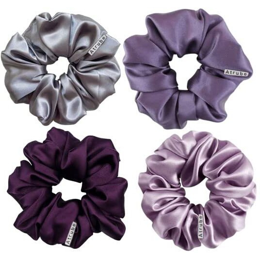 Atrube's Satin Scrunchies For Women And Girls, Hair Band For Women, Ponytail Holder, Rubber Band, Large Scurnchies, Fluffy Scrunchies, Girls Hair Accessories ( Purple Collection)| Big Scrunchies