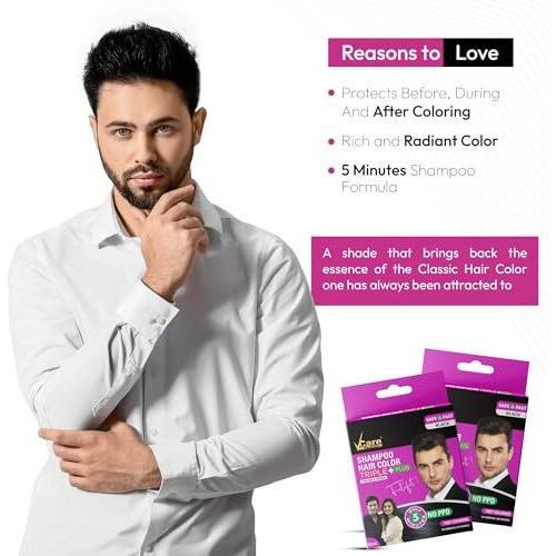 Vcare Shampoo Hair Color - 15Ml Black Color And Deeply Nourishes Your Hair| 5 Minutes Hair Color |Enriched With Growth Factors & Antioxidants, Ammonia Free, Sulphate Free (Pack Of 3)