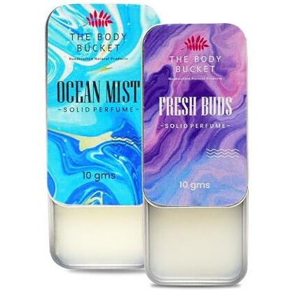 The Body Bucket Combo Of Fresh Buds & Ocean Mist Alcohol Free Solid Cologne Perfume- 10 Gms Each | Alcohol Free- Pocket Friendly & Easy To Apply | Unisex Gifting Collection