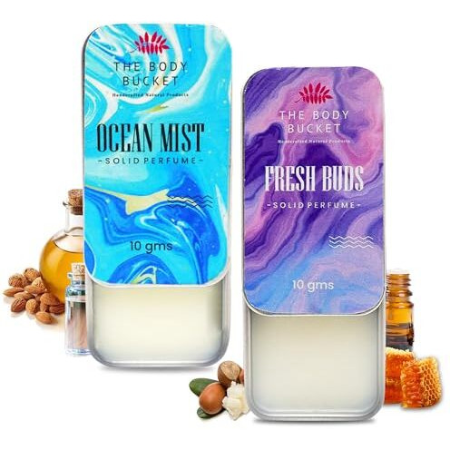 The Body Bucket Combo Of Fresh Buds & Ocean Mist Alcohol Free Solid Cologne Perfume- 10 Gms Each | Alcohol Free- Pocket Friendly & Easy To Apply | Unisex Gifting Collection