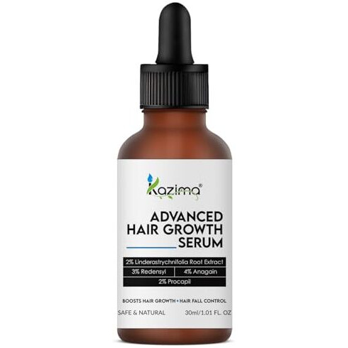 Kazima Advanced Hair Growth Serum | 2% Lindera Strychnifolia + 3% Redensyl + 4% Anagain & 2% Procapil | Reduces Hairfall, Boosts Hair Growth, Improves Hair Density | Hair Serum For Men & Women | 30 Ml