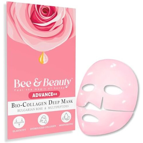 Bee & Beauty Bio Collagen Overnight Mask Pack Of 1 | Korean Face Mask For Glass Skin | Pink Sheet Mask For Deep Hydration, Rejuvenation With Bulgarian Rose