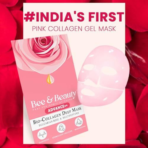 Bee & Beauty Bio Collagen Overnight Mask Pack Of 1 | Korean Face Mask For Glass Skin | Pink Sheet Mask For Deep Hydration, Rejuvenation With Bulgarian Rose