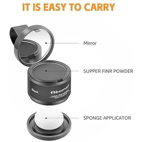 Zarjew Hairline Powder For Women & Men  Black Root Touch-Up & Hair Shading Powder With Puff Applicator  Covers Bald Spots, Thinning Hair, Eyebrows, Beard  Long-Lasting, Matte Finish  4G X 1 (Black)