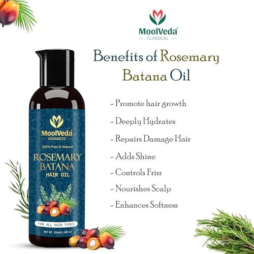 Moolveda Pure Rosemary Batana Oil For Hair Growth By Dr Sebi Sourced From Honduras | Promotes Thicker, Shiny, Stronger & Healthy Hair | Hair Fall Control | (100 Ml)