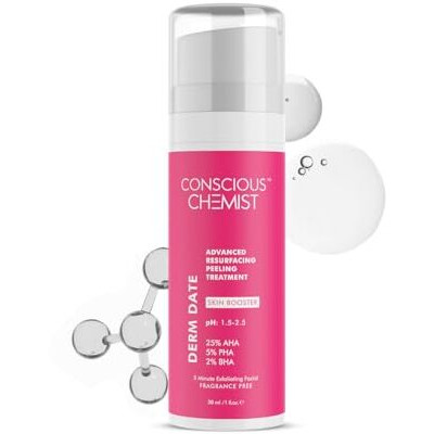 Conscious Chemist 25% Aha, 2% Bha, 5% Pha Peeling Solution | 30Ml | Advanced Resurfacing Aha Bha Peeling Solution, Anti Aging Serum, Exfoliating Serum, Face Serum For Men & Women - Derm Date