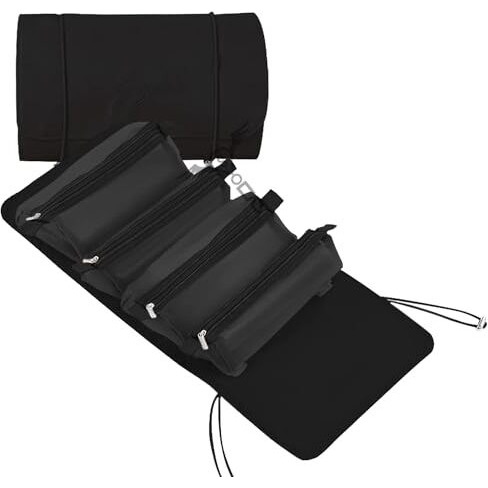 Sittella Polyester 4 In 1 Foldable Hanging Cosmetic Storage Toiletry Bag For Women Travel (Black)