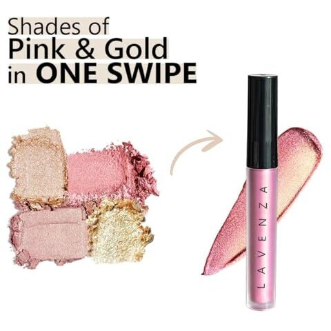 Lavenza Color Pop - Liquid Eyeshadow | Vegan, Silicone & Talc Free, Long Lasting, Smudge Proof | Mineralised Makeup | 3.5 Ml (Pink & Metallic Gold)