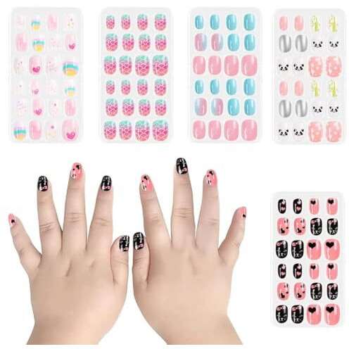 Cozmax Girl's Press On Nails Children Acrylic Fake Nails, Lovely Press On French For Girl's Christmas Gift Nail Design Decoration, Lightweight,Long Lasting, Easy To Use -Multi (Pack Of 72Pcs, Medium)
