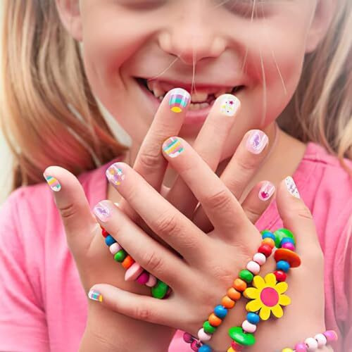 Cozmax Girl's Press On Nails Children Acrylic Fake Nails, Lovely Press On French For Girl's Christmas Gift Nail Design Decoration, Lightweight,Long Lasting, Easy To Use -Multi (Pack Of 72Pcs, Medium)