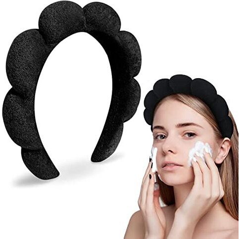 Maycreate Facial Spa Headband For Women Girls, Soft Sponge Headband For Face Washing, Shower, Makeup Headband Fashion Clouds Hairband Non Slip Hair Hoop Headwear, Black