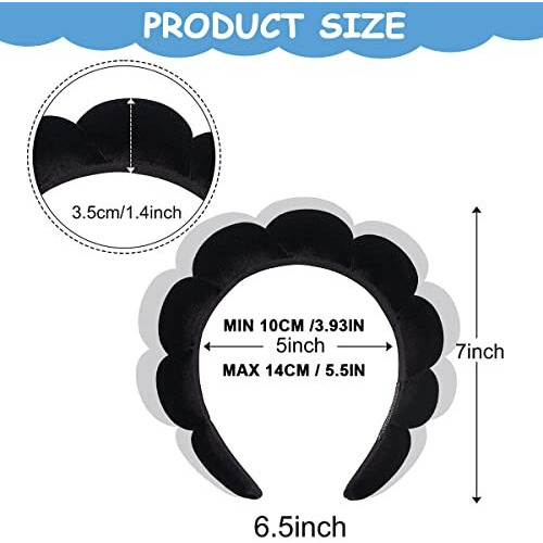 Maycreate Facial Spa Headband For Women Girls, Soft Sponge Headband For Face Washing, Shower, Makeup Headband Fashion Clouds Hairband Non Slip Hair Hoop Headwear, Black