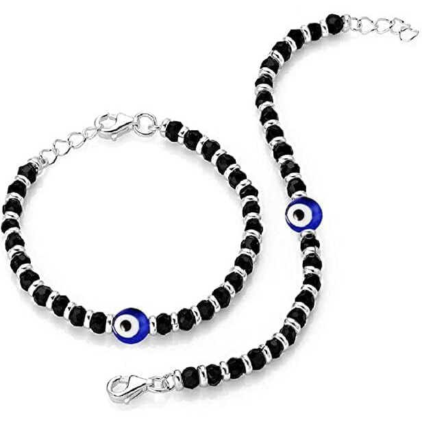 Kukshya Jewellers Exclusive 925 Evil Eye Nazariya Bracelet With Black & Silver Beads (Crystal) For Baby Boys & Girls 5 Inch + Adjust (Kids Evil Eye)