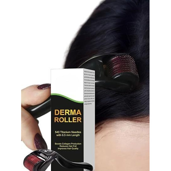 Derma Roller 0.5 For Hair Growth - Hair Roller 0.5 Mm With 540 Titanium Needles, Repairs Damaged Hair, Activates Hair Follicles | For Hair Fall & Hair Thickening | Reduces Acne Scars | Safe & Effective To Use & Gentle On Skin