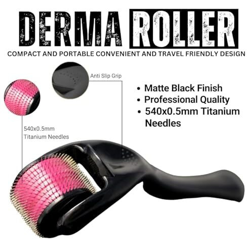 Derma Roller 0.5 For Hair Growth - Hair Roller 0.5 Mm With 540 Titanium Needles, Repairs Damaged Hair, Activates Hair Follicles | For Hair Fall & Hair Thickening | Reduces Acne Scars | Safe & Effective To Use & Gentle On Skin