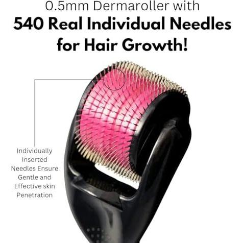 Derma Roller 0.5 For Hair Growth - Hair Roller 0.5 Mm With 540 Titanium Needles, Repairs Damaged Hair, Activates Hair Follicles | For Hair Fall & Hair Thickening | Reduces Acne Scars | Safe & Effective To Use & Gentle On Skin