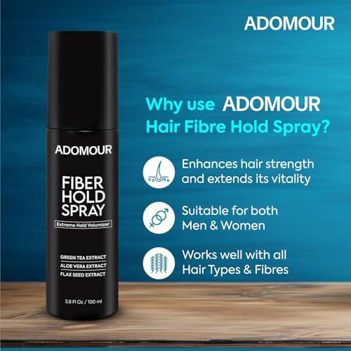 Adomour Fiber Hold Spray 100Ml, Water Resistant Hair Fiber Lock, Easy And Quick Application, Long Lasting Hold, Unisex
