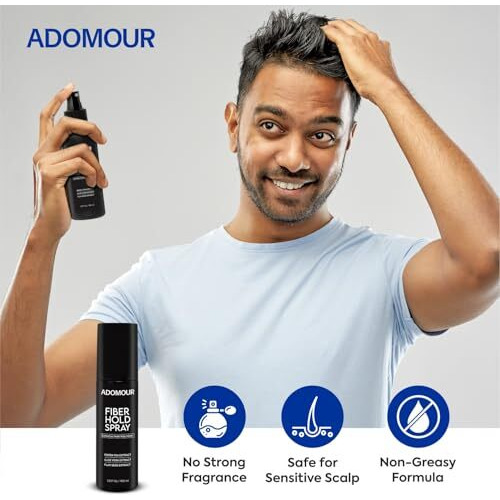 Adomour Fiber Hold Spray 100Ml, Water Resistant Hair Fiber Lock, Easy And Quick Application, Long Lasting Hold, Unisex