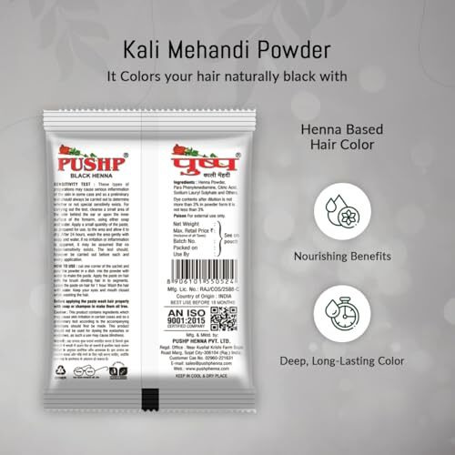 Pushp Henna Kali Mehandi 10Gm Each (Pack Of 10) Black Henna Powder | Mehandi Powder | Kali Mehandi For Hair | Natural Mehandi Powder For Hair | Plant Based Natural Henna Powder For Men And Women