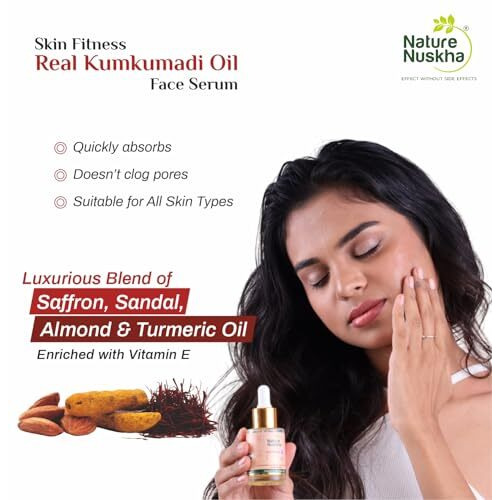 Nature Nuskha Real Kumkumadi Oil 25Ml-Anti-Ageing Face Serum With Niacinamide, Folic Acid, Vitamins E & C-For Men And Women-Kumkumadi Tailam-Reduces Dark Spots, Evens Skin Tone, Improves Brightness,Makes Skin Soft And Supple