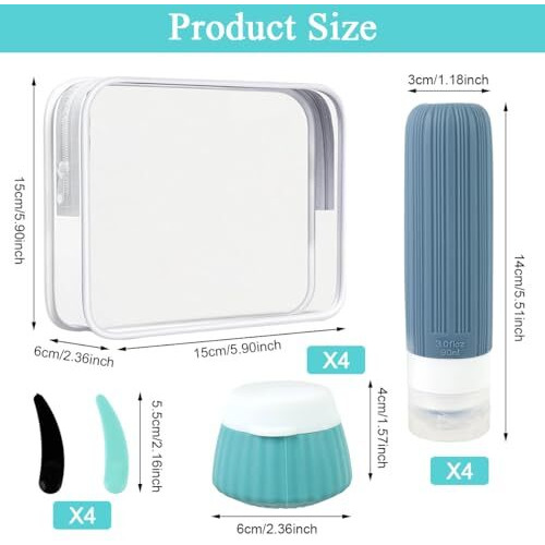 Maycreate 8Pcs Travel Bottles 90Ml /40Ml Silicone Toiletries Bottles Face Cream Jars Bottle Leakingproof Refillable
