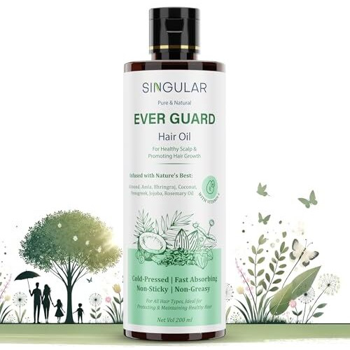 Singular Ever Guard Hair Oil For Men & Women | Hair Growth & Hair Fall Control | Cold-Pressed Blend Of Argan, Almond, Bhringraj, Rosemary Oil & Vitamin E - 200Ml