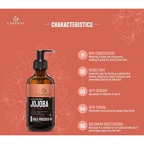 Caraway Jojoba Oil Cold Pressed - Organic Jojoba Oil For Face And Hair Growth - Multiple Uses - 50 Ml