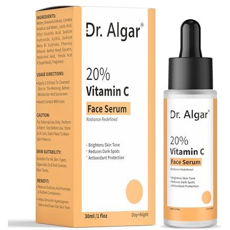 Dr. Algar 20% Vitamin C Face Serum For Skin Radiance Brightens & Evens Skin Fights Pigmentation