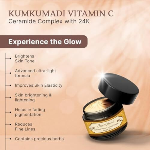Herbs & Greens Kumkumadi Vitamin C Ceramide Complex With 24K Gold | Anti Aging Skin Brightening Moisturizer For Glow | Natural Face Cream For Woman & Men | Barrier Repair & Radiance Booster | All Skin Types | Day & Night | 50 Gm