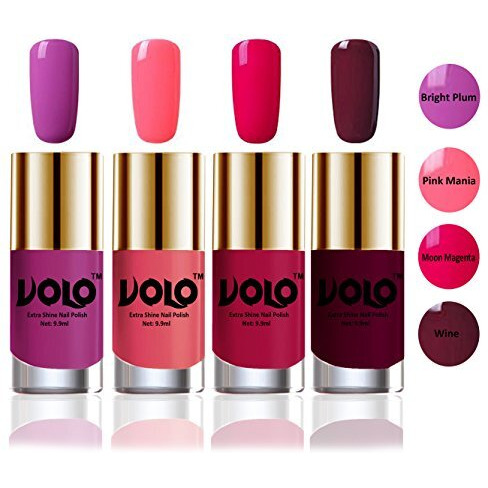 Volo Hd Colors High-Shine Long Lasting Non Toxic Professional Nail Polish Set Of 4 (Bright Plum, Pink Mania, Moon Magenta & Wine) Glossy Finish, 39.6Ml