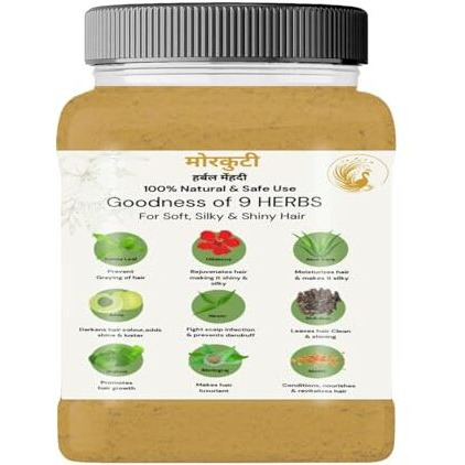 Morkuti 100% Natural Herbal Mehandi, Henna Powder,9 Herbs Mix Mehandi Powder For Soft, Silky & Shiny Hair 350 Gm