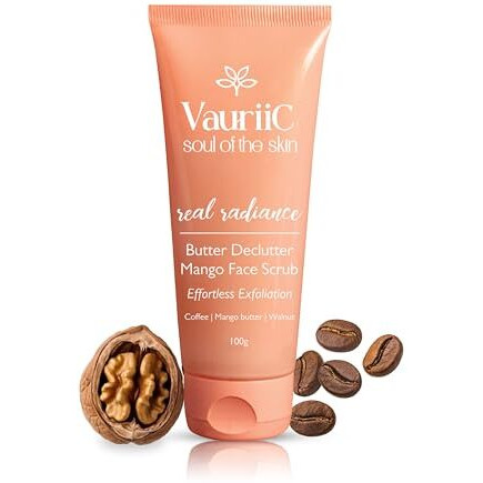 Vauriic Coffee & Walnut De Tan Face Scrub 100 Gm | For Exfoliation | Reduces Dead Skin, Blackhead & Whitehead | Give Glowing Skin & Controls Excess Oil | With Coffee, Walnut & Mango Butter | 100% Vegan | Paraben & Sulphate Free | For Men & Women | All Skin Types
