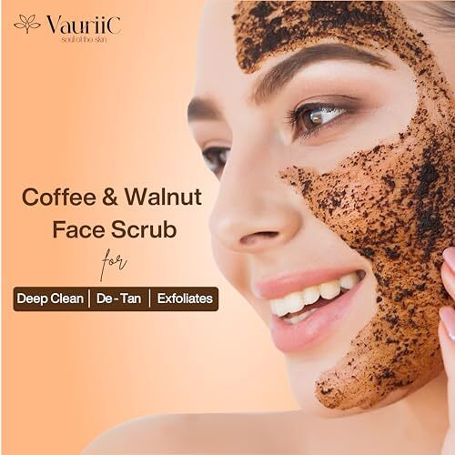 Vauriic Coffee & Walnut De Tan Face Scrub 100 Gm | For Exfoliation | Reduces Dead Skin, Blackhead & Whitehead | Give Glowing Skin & Controls Excess Oil | With Coffee, Walnut & Mango Butter | 100% Vegan | Paraben & Sulphate Free | For Men & Women | All Skin Types