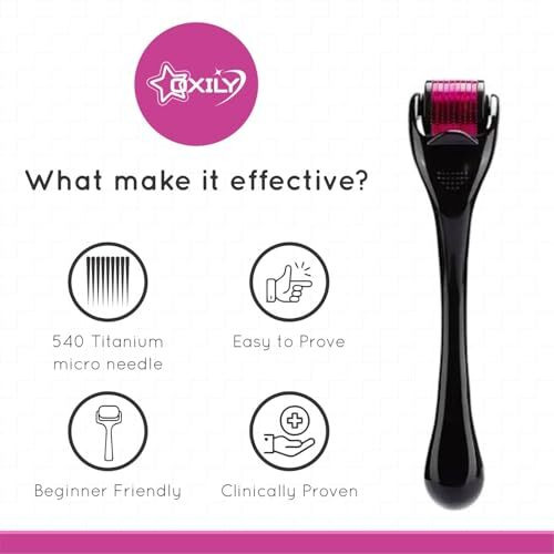 Oxily Derma Roller With 540 Titanium Alloy Micro Needles 0.5 Mm | Suitable For Beard Also | Reduces Hair Fall | Stimulates Hair Follicles | Easy To Use | Safe & Effective To Use (1)