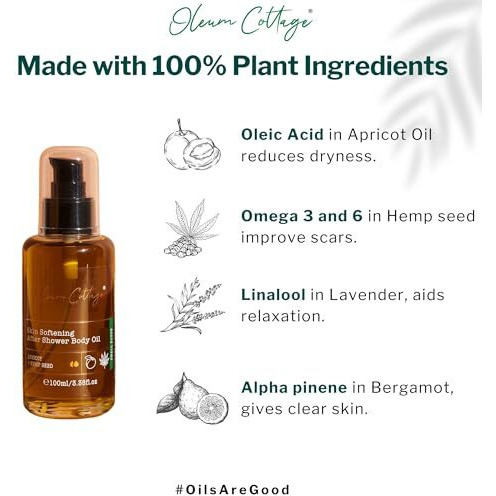 Oleum Cottage After Shower Body Oil, 100Ml | Non-Sticky Bath Oil For Dry, Sensitive Skin | Cold Pressed Hemp Seed Oil For Eczema, Psoriasis Prone Skin