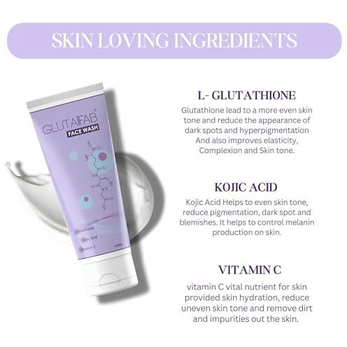Glutafab Anti Pigmentation Glutathione Face Wash For Safe Skin Glowing & Skin Brightening With Kojic Acid And Vitamin C | Daily Gentle Face Wash For Dark Spot, 100Ml