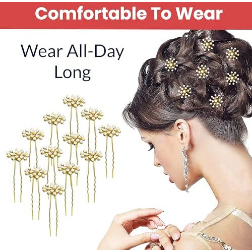 Temperia (6Pcs) Pearl U Pins Hair Accessories For Women & Girls - Decoration Pearls Beads Hair Clip For Bride Hairstyle - For Wedding/Parties (Mn02)
