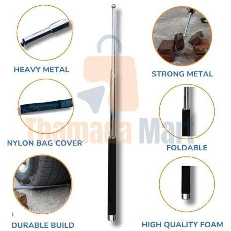 Nuvex Stainless Steel Self-Defense Foldable Pointer & Safety Hiking Stick | Compact, Extendable Wand With Comfortable Grip & Nylon Bag | Ideal For Car, Office, Indoor & Outdoor Use