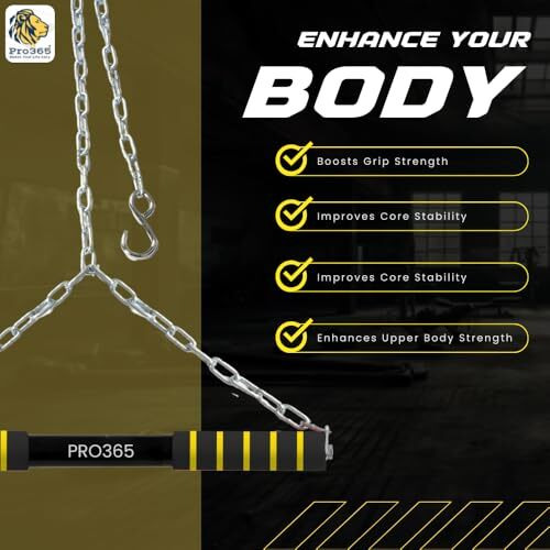 Pro365 Chin Up Bar 120 Kgs Capacity, Monkey Bar, In Room Kids Hanging Rod, Height Growth, Heavy Duty Chain, Home Gym Equipment (6 Months Warranty)