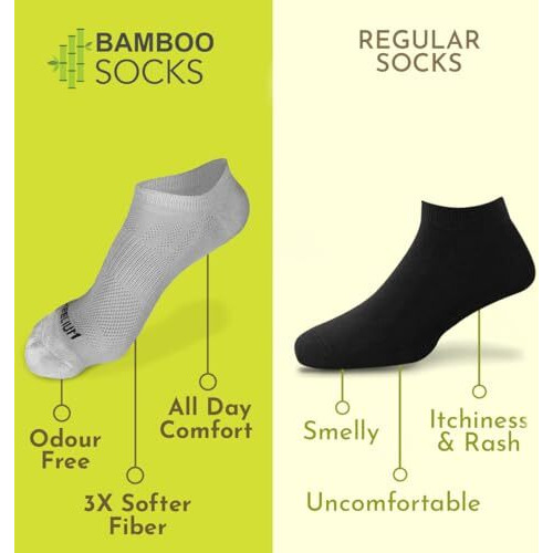 Heelium Bamboo Ankle Length Socks For Men | Ultra-Soft, Thin & Breathable | Odour-Free & Anti-Bacterial | 3X Softer Than Cotton | Size (Uk 4-9), Assorted
