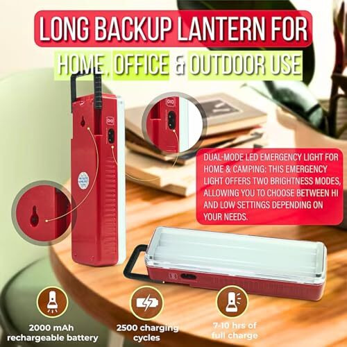 Wozit Emergency Light Rechargeable|2 Tube Led Charging Light|Hi-Low Brightness Modes|Electric And Android Charging Support|Long Backup Lantern For Home,Office&Outdoor Use( Multicolor)