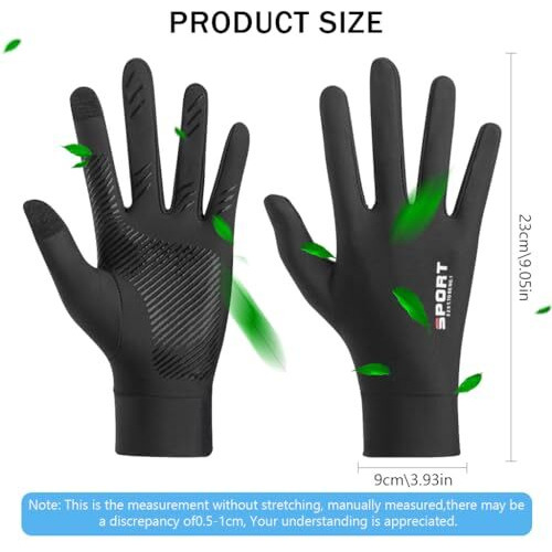 Proberos Sun Protection Gloves Upf 50+ Summer Ice Silk Uv Upgrade Anti-Slip Palm Touch Screen Finger Tips Design Unisex Black For Driving, Golfing, Riding - M