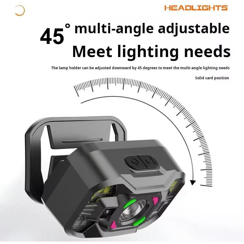 Glowbase Led Headlamp With Wave Sensor, 45 Adjustable, Rechargeable, For Camping, Hiking, Cycling