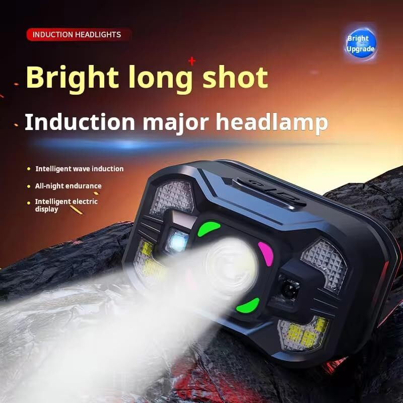 Glowbase Led Headlamp With Wave Sensor, 45 Adjustable, Rechargeable, For Camping, Hiking, Cycling